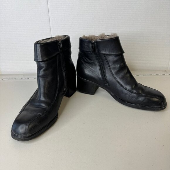 Rieker Greta Black Fleece Lined Leather Block Heeled Ankle Boots Size 42 - Picture 3 of 16